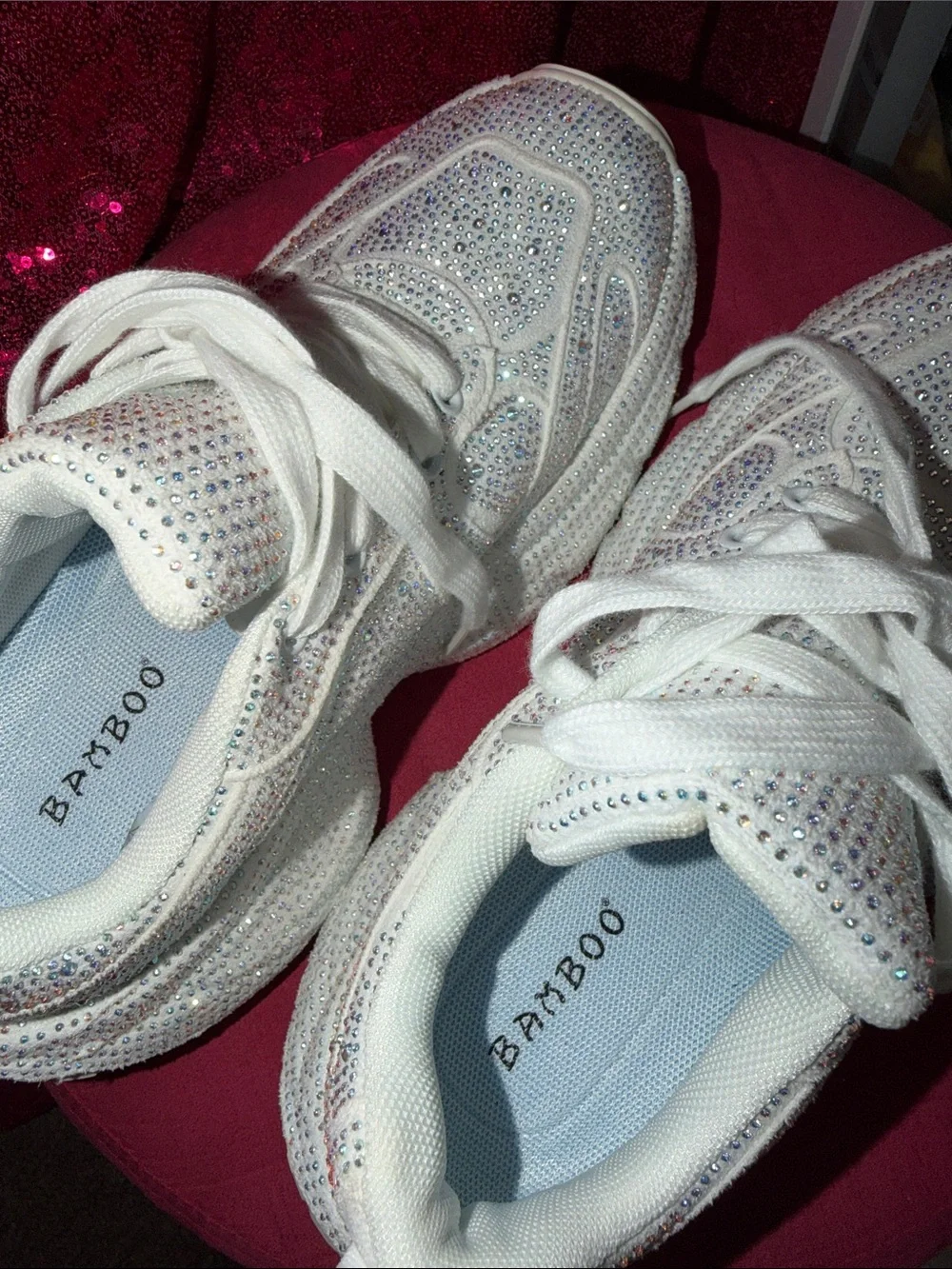 White Crystal Embellished Women's Fashion Sneakers